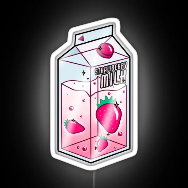 Strawberry Milk Carton Kawaii RGB Neon Sign