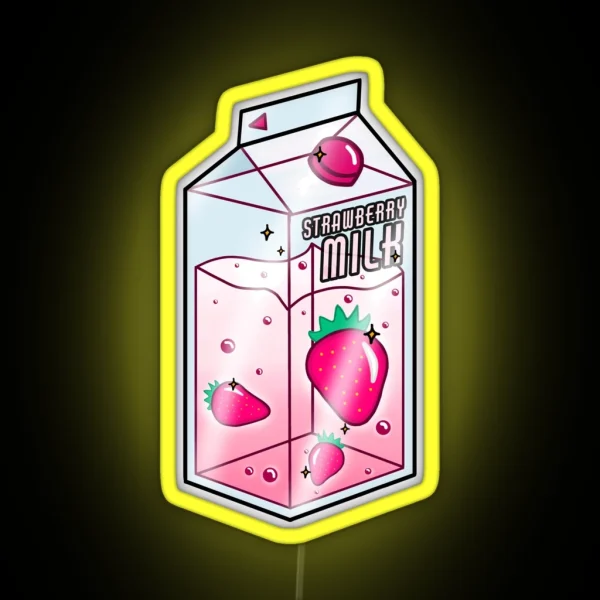 Strawberry Milk Carton Kawaii RGB Neon Sign