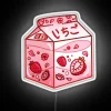 Neon lit retro design featuring strawberry milk carton artwork and colors.