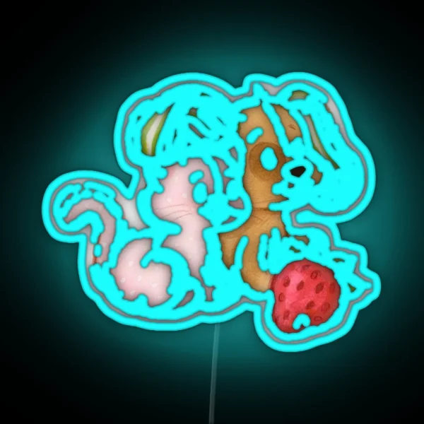 Strawberry Shortcake Cat And Dog RGB Neon Sign