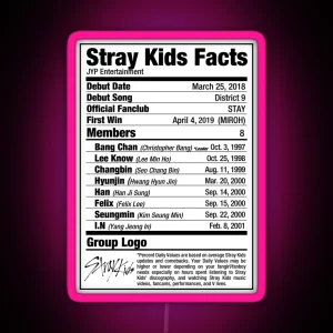 Stray Kids Kpop Nutritional Facts RGB Neon Sign