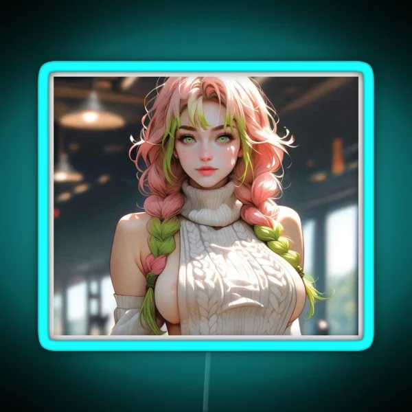 Stunning Anime Inspired Portrait Vibrant Braided Hair RGB Neon Sign