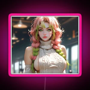 Stunning Anime Inspired Portrait Vibrant Braided Hair And Captivating Eyes RGB Neon Sign