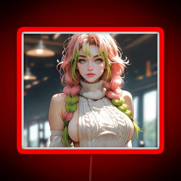 Stunning Anime Inspired Portrait Vibrant Braided Hair RGB Neon Sign