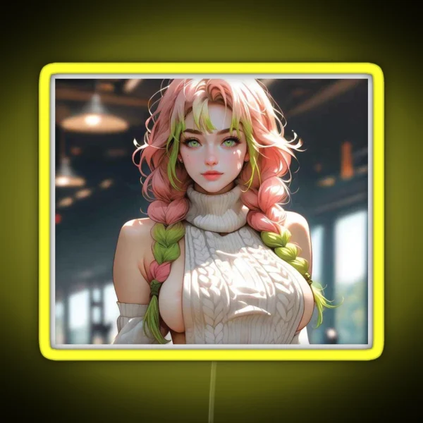 Stunning Anime Inspired Portrait Vibrant Braided Hair RGB Neon Sign