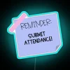 Colorful attendance tracker neon sign with customizable RGB lighting options.