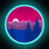 RGB neon sign displaying subtle bisexual pride mountain landscape design