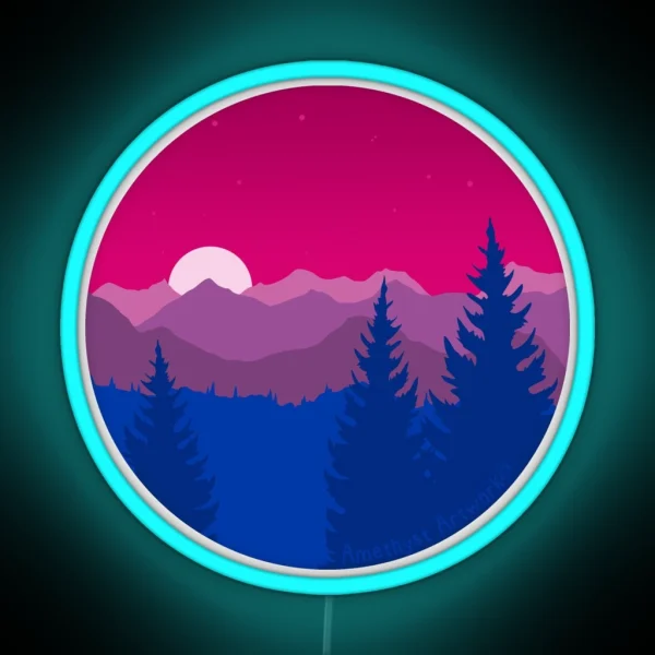 Subtle Bisexual Pride Flag Mountainscape RGB Neon Sign