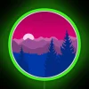 Bisexual pride mountainscape design with subtle neon rainbow accents