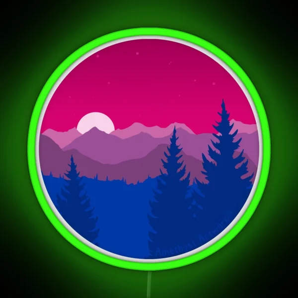 Subtle Bisexual Pride Flag Mountainscape RGB Neon Sign