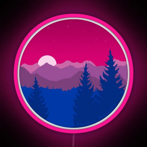 Subtle Bisexual Pride Flag Mountainscape RGB Neon Sign