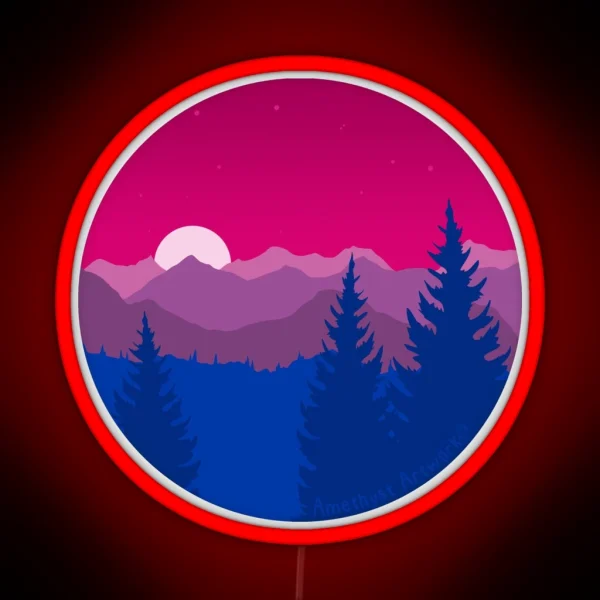 Subtle Bisexual Pride Flag Mountainscape RGB Neon Sign