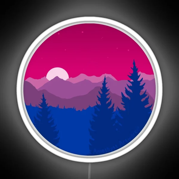 Subtle Bisexual Pride Flag Mountainscape RGB Neon Sign