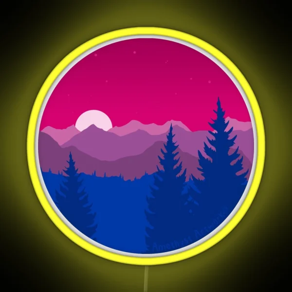 Subtle Bisexual Pride Flag Mountainscape RGB Neon Sign