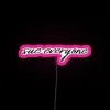 Eye-catching RGB neon display of Sue Everyone script quotes