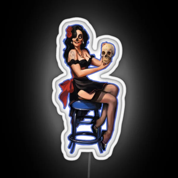 Sugar Skull Retro Pinup RGB Neon Sign