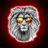 Vibrant summer lion neon light with colorful RGB glow effect
