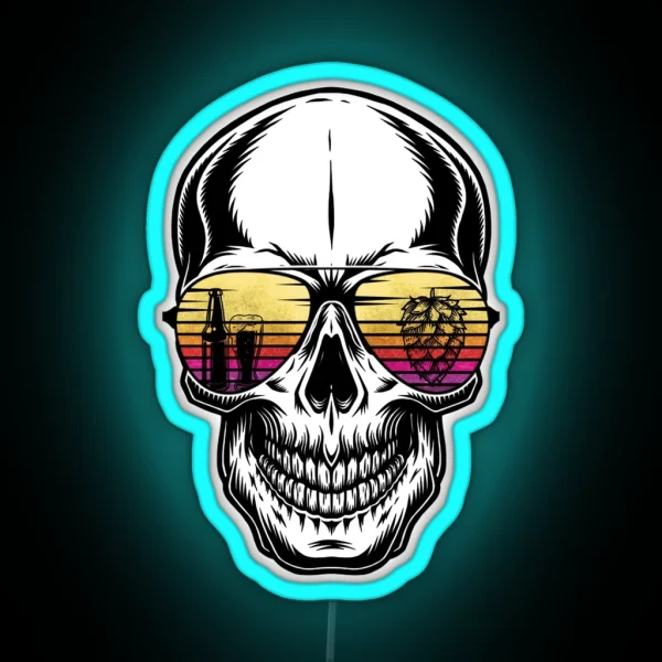 Summer Skull Retro Sunset Sunglasses RGB Neon Sign