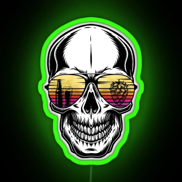 Summer Skull Retro Sunset Sunglasses RGB Neon Sign