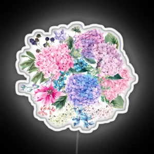 Summer Watercolor Vintage Blooming Hydrangea And Garden Flowers RGB Neon Sign