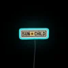 Vibrant colorful RGB glow neon sign featuring sun child design