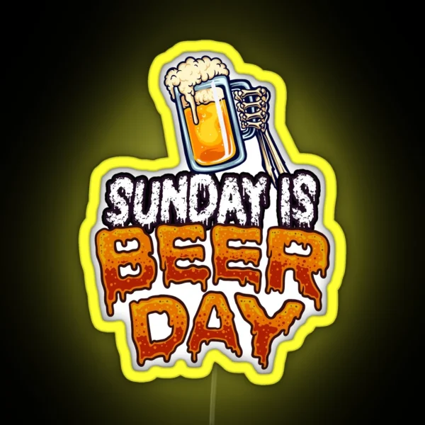 Sunday Is Beer Day Skeleton Hand Holding Brew Beerteesandmore RGB Neon Sign