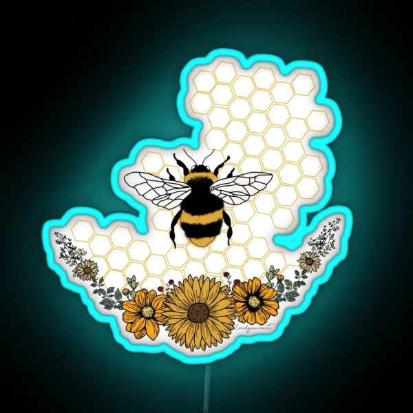 Sunflower Bee Honey Comb Yellow RGB Neon Sign