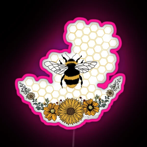 Sunflower Bee Honey Comb Yellow RGB Neon Sign