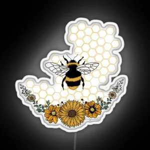 Sunflower Bee Honey Comb Yellow RGB Neon Sign