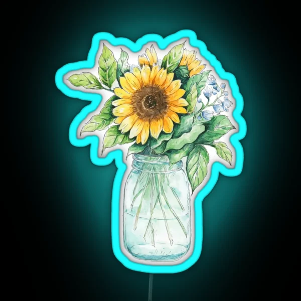 Sunflower Bouquet Sunflower Bunch Sunflowers Watercolor RGB Neon Sign