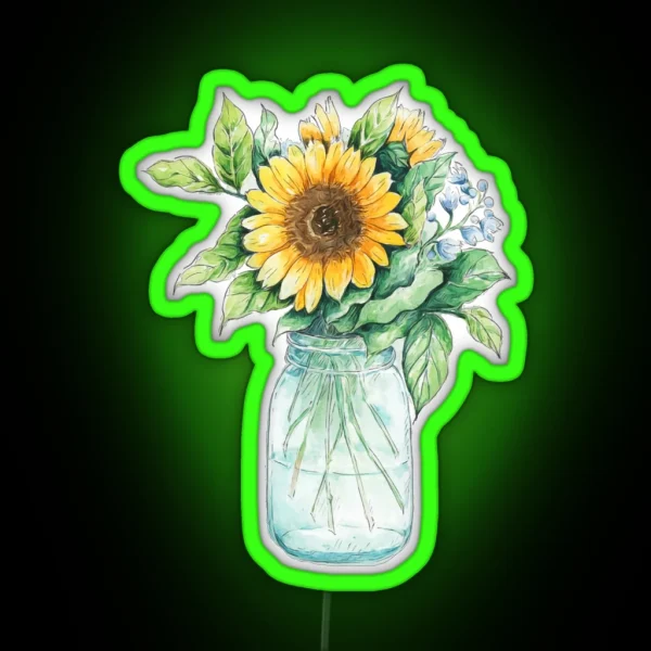 Sunflower Bouquet Sunflower Bunch Sunflowers Watercolor RGB Neon Sign
