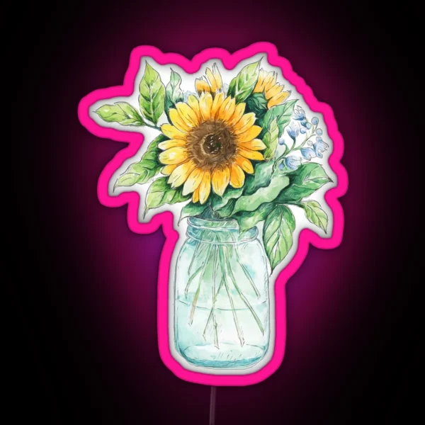 Sunflower Bouquet Sunflower Bunch Sunflowers Watercolor RGB Neon Sign