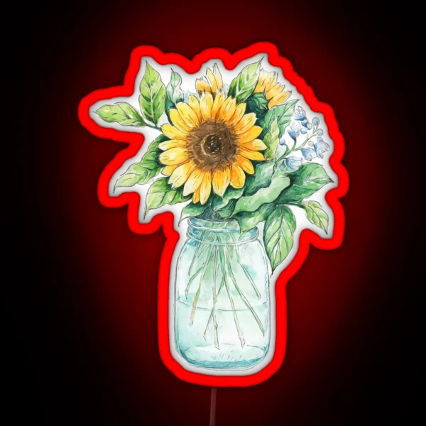 Sunflower Bouquet Sunflower Bunch Sunflowers Watercolor RGB Neon Sign