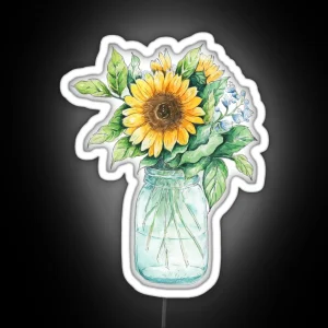 Sunflower Bouquet Sunflower Bunch Sunflowers Watercolor Painted Sunflowers RGB Neon Sign