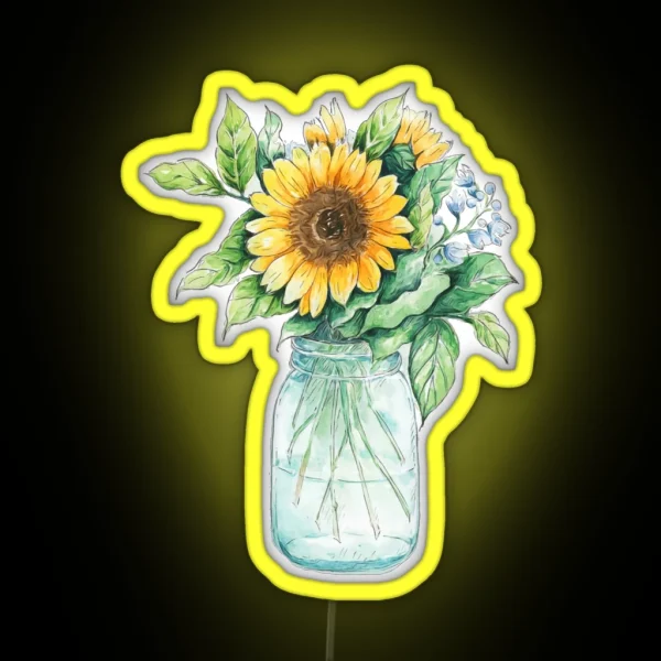 Sunflower Bouquet Sunflower Bunch Sunflowers Watercolor RGB Neon Sign