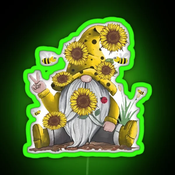 Sunflower Gnome With Bee Funny Hippie Gnome RGB Neon Sign