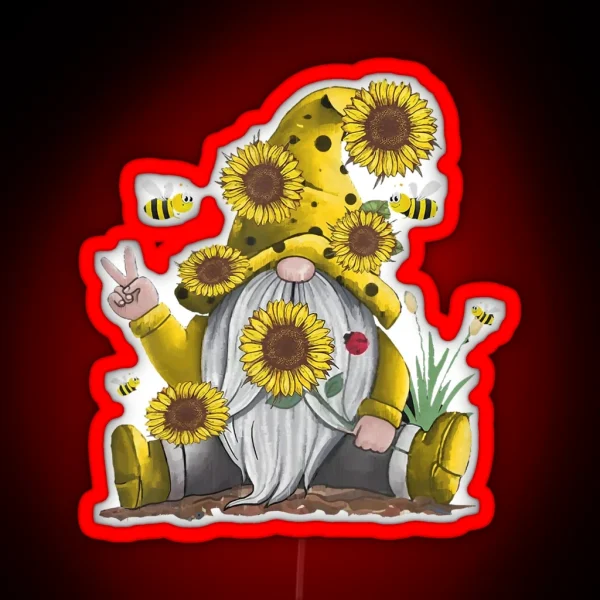 Sunflower Gnome With Bee Funny Hippie Gnome RGB Neon Sign