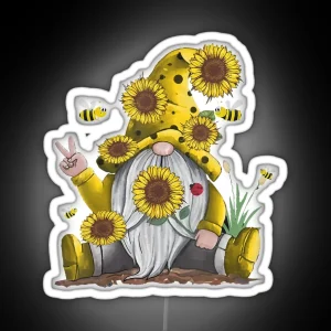Sunflower Gnome With Bee Funny Hippie Gnome RGB Neon Sign