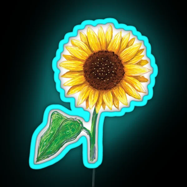 Sunflower With Stem And Green Leaf Led RGB Neon Sign