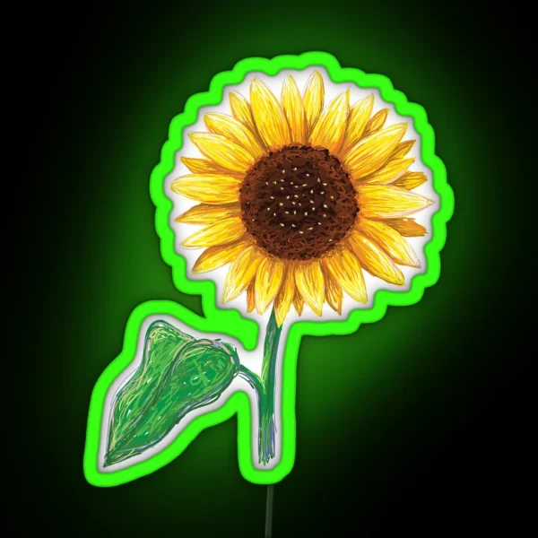Sunflower With Stem And Green Leaf Led RGB Neon Sign