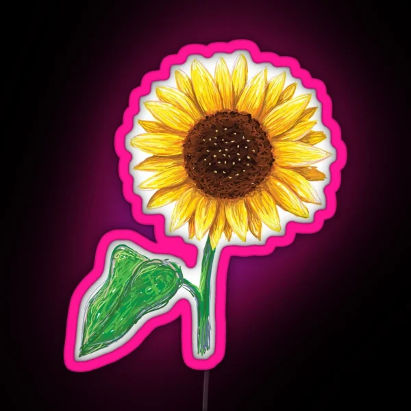 Sunflower With Stem And Green Leaf Led RGB Neon Sign