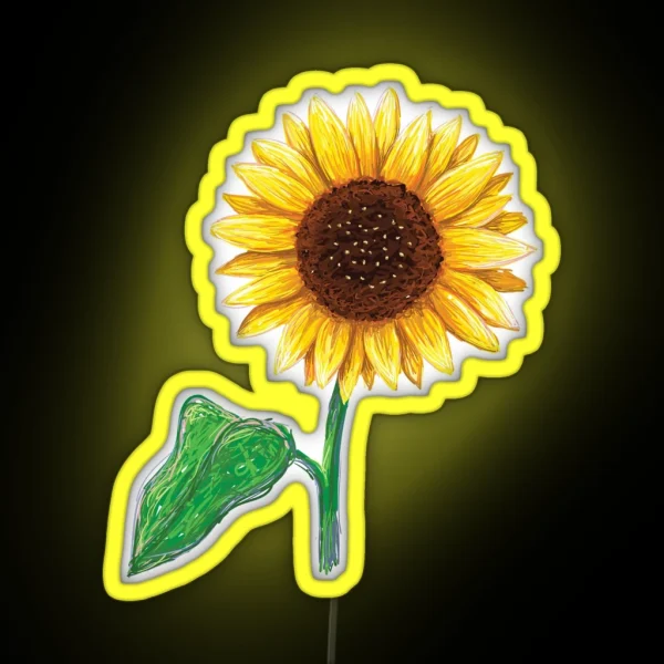 Sunflower With Stem And Green Leaf Led RGB Neon Sign