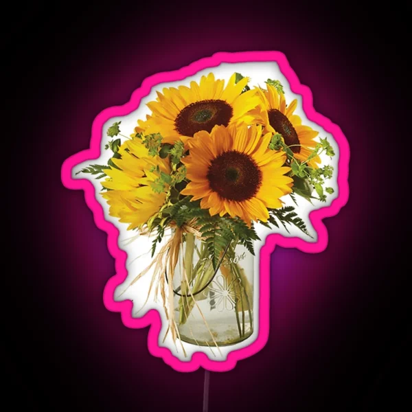 Sunflowers In Mason Jar RGB Neon Sign