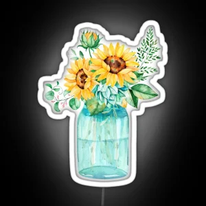 Sunflowers Mason Jar Sunflower Bouquet Watercolor Watercolor Sunflowers RGB Neon Sign