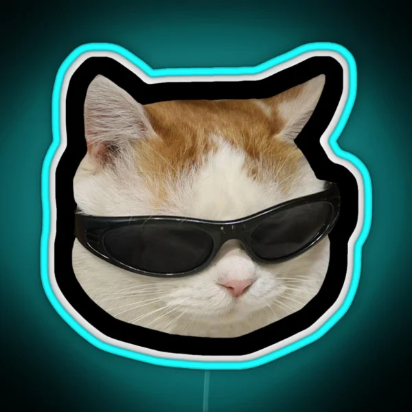 Sunglasses Cat Meme 4 Black Outline RGB Neon Sign