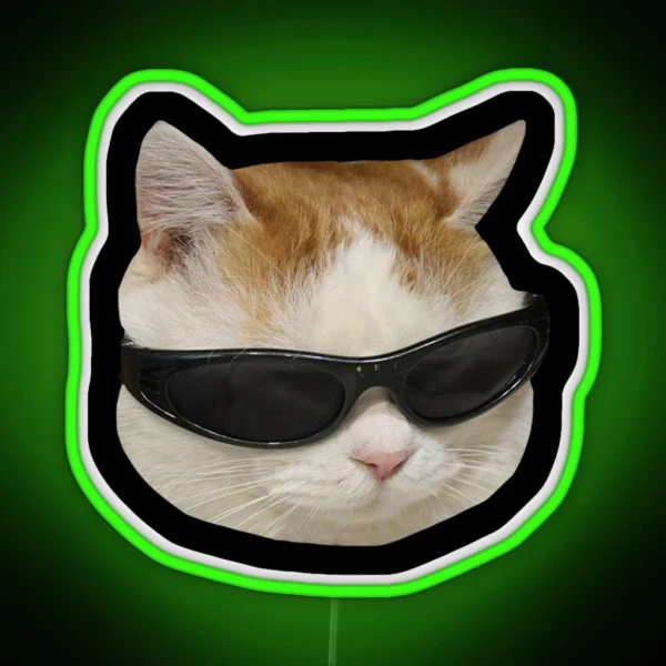 Sunglasses Cat Meme 4 Black Outline RGB Neon Sign