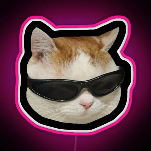 Sunglasses Cat Meme 4 Black Outline RGB Neon Sign
