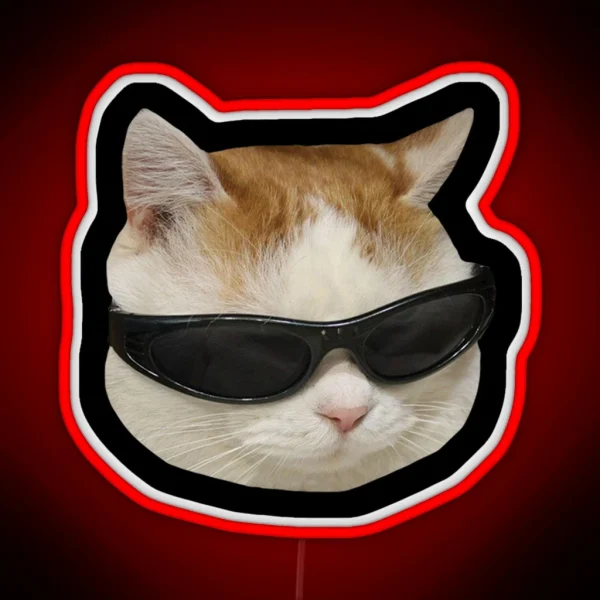 Sunglasses Cat Meme 4 Black Outline RGB Neon Sign