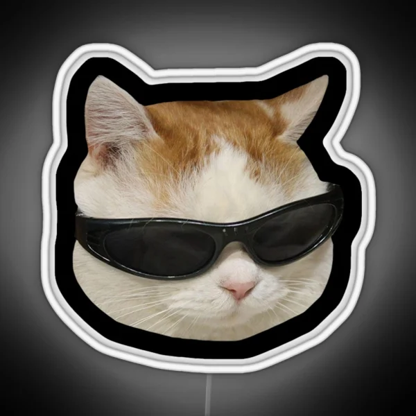 Sunglasses Cat Meme 4 Black Outline RGB Neon Sign