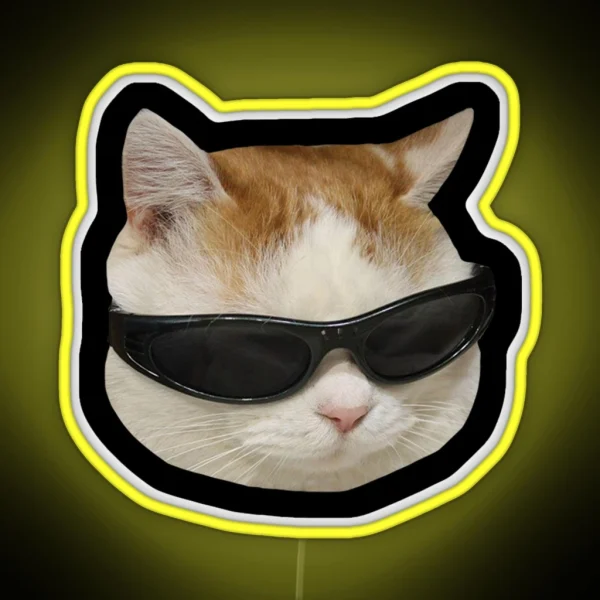 Sunglasses Cat Meme 4 Black Outline RGB Neon Sign